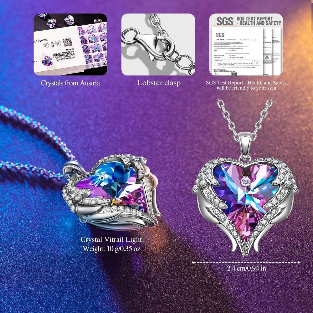 Angel Wings Heart Necklaces - Crystal Jewelry For Women, Christmas & Birthday Gi View 2
